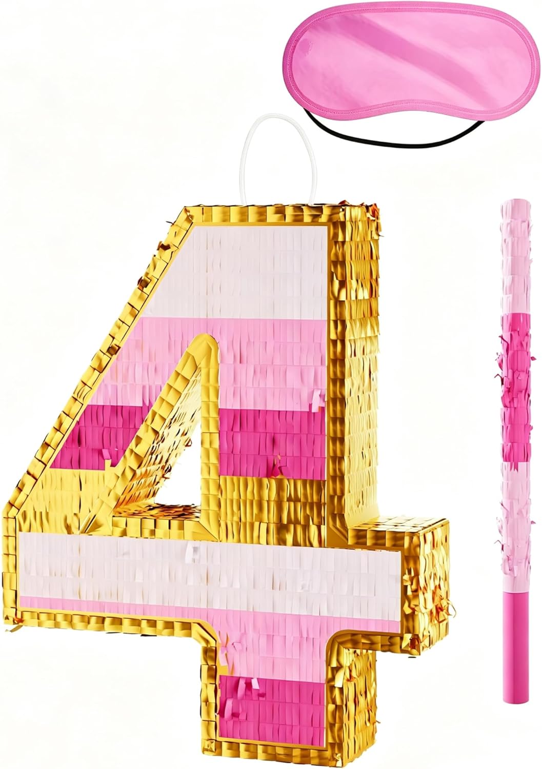 Number 5 Piñata with Stick, Blindfold & Confetti-Pink Piñata for Birthday Parties, Complete Party Game Set for Kids Girls-Gradient Pink Birthday Decor with Fillable Design(Small, 16.5 x 11.5 x 3 In)