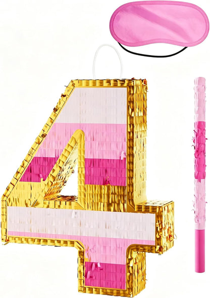 Number 5 Piñata with Stick, Blindfold & Confetti-Pink Piñata for Birthday Parties, Complete Party Game Set for Kids Girls-Gradient Pink Birthday Decor with Fillable Design(Small, 16.5 x 11.5 x 3 In)
