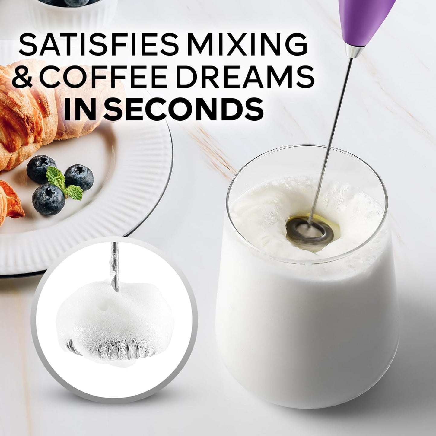 Zulay Kitchen Powerful Milk Frother Wand With Duracell Batteries - Ultra Fast Handheld Drink Mixer - Electric Whisk Foam Maker for Coffee, Lattes, Cappuccino & Matcha - Z1 Motor - Black - Colors B