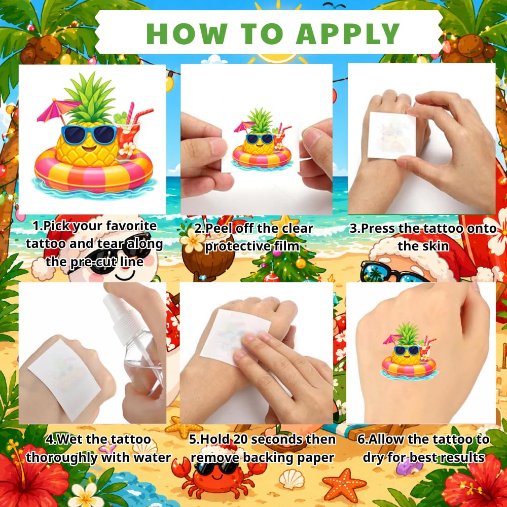96PCS Tropical Flower Hawaiian Temporary Tattoos Pre-Cut - Hibiscus Plumeria Stickers Beach Summer Hawaiian Birthday Party Decorations, Supplies & Favors - School Gifts Rewards Prizes for Girls Women