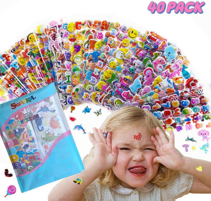 Stickers for Kids 1000+, 3D Puffy Stickers for Kids Toddlers 40 Different Sheets Variety Pack for Scrapbooking, Gifts, Rewards Including Animals, Stars, Fishes, Hearts, Dinosaurs, Cars and More