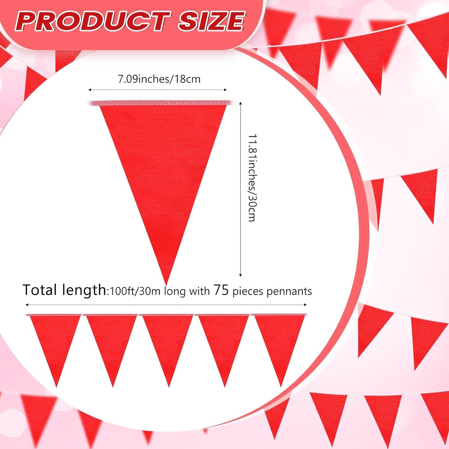 Hahafelt 100 Feet Pennant Banners Flags 75 Solid String Triangle Flags for Grand Opening, Carnival Theme Birthday Party Decoration Outdoor Events Classroom Decoration(Pink)