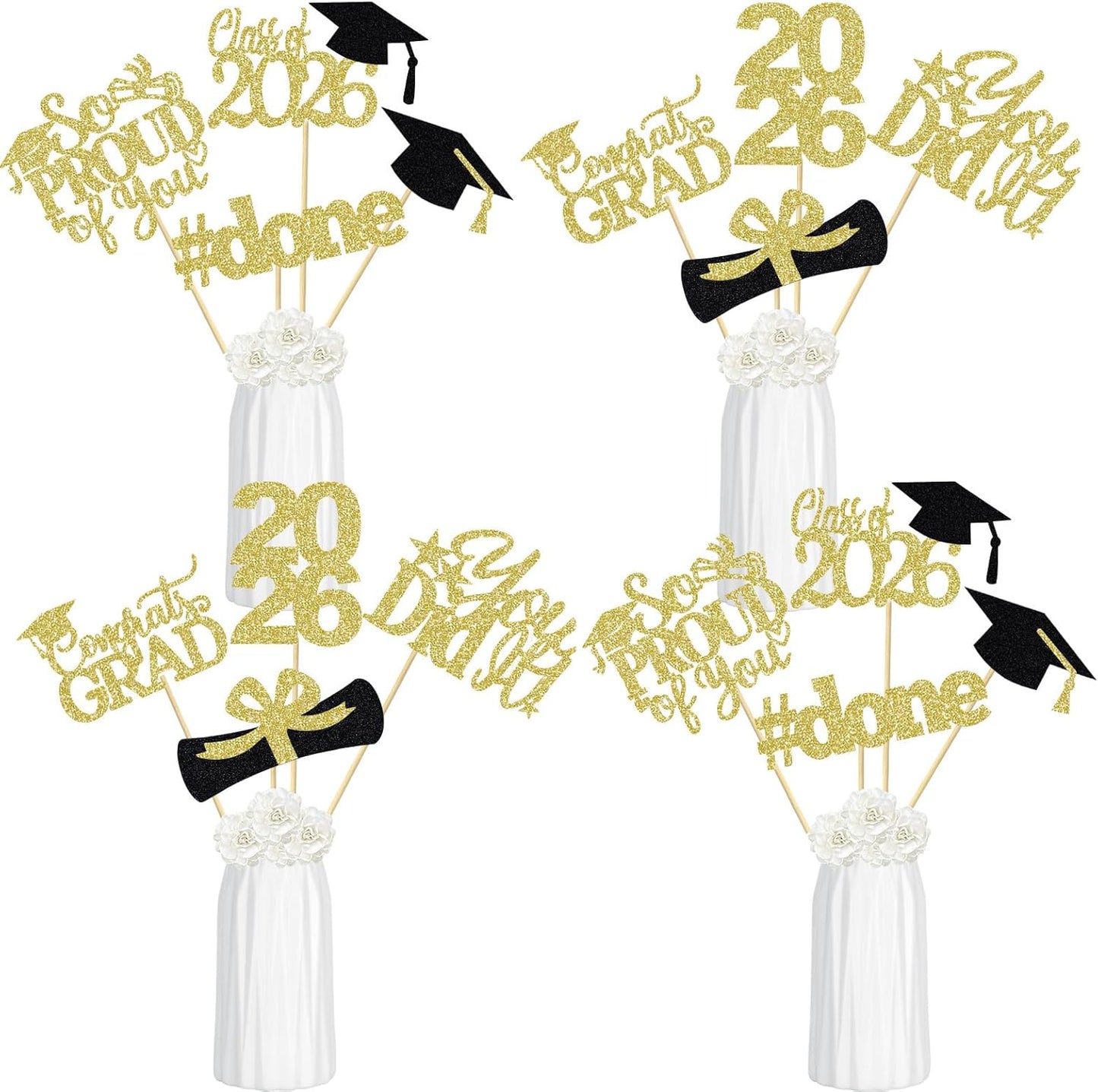 24Pcs 2026 Graduation Table Centerpieces Gold, Graduation Centerpieces for Tables 2026 Gold Class of 2026 Graduation Centerpiece Sticks for 2026 Graduation Party Table Decorations Gold