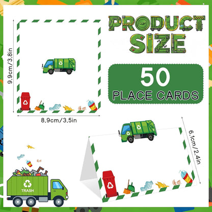 Construction Table Place Cards 50pcs Dump Truck Tent Cards Digger Excavator Food Labels Car Blank Name Card for Birthday Baby Shower Construct Theme Party Table Setting Supplies
