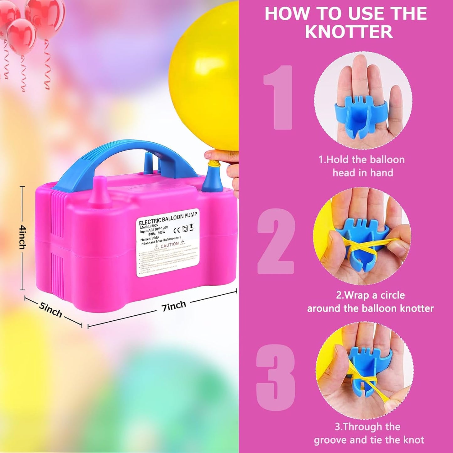QIPUMP Balloon Pump Electric,110V 600W Balloon Blower Inflator Dual Nozzle Air Pump Balloons Inflator for Decoration, Party, Sport,Gifts:2 Balloon Tying Tools
