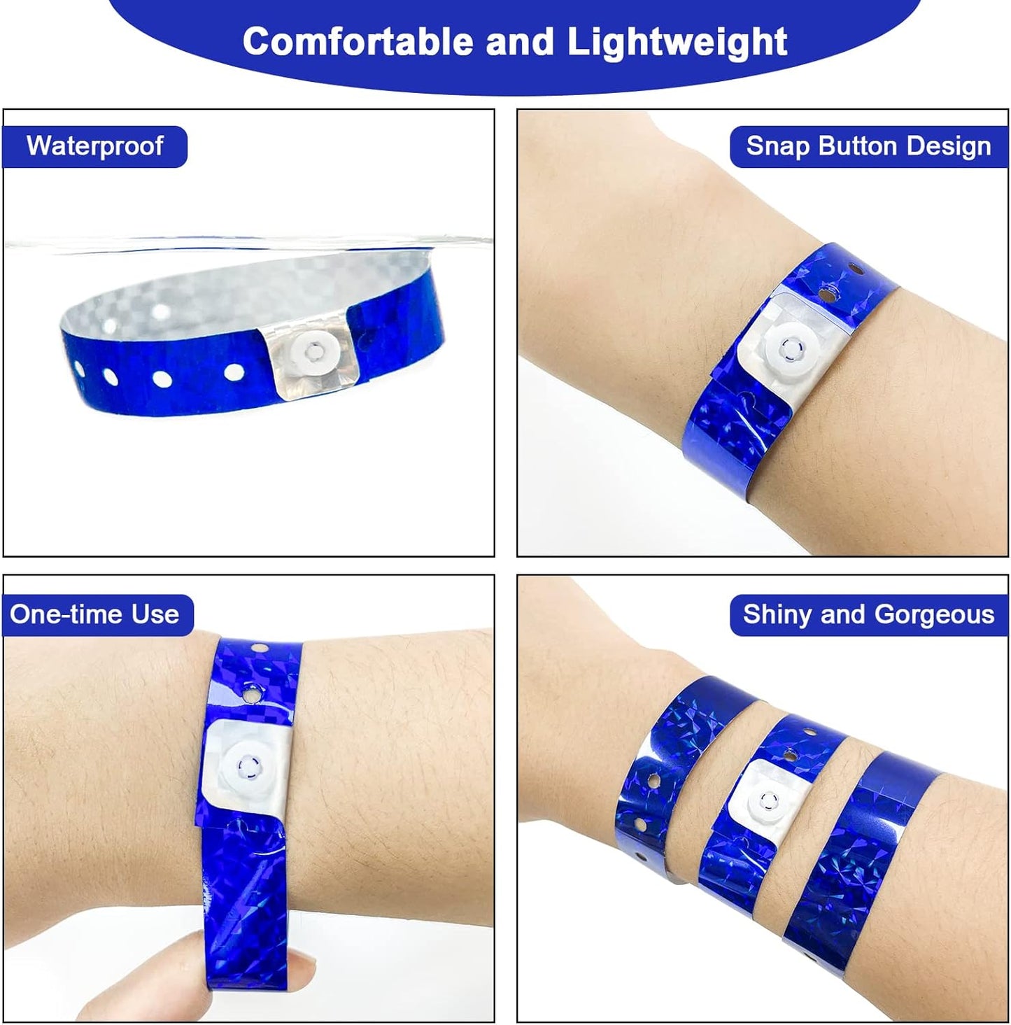 OUCHAN Holographic Plastic Wristbands Gold - 100 Pack Wristbands For Events Parties