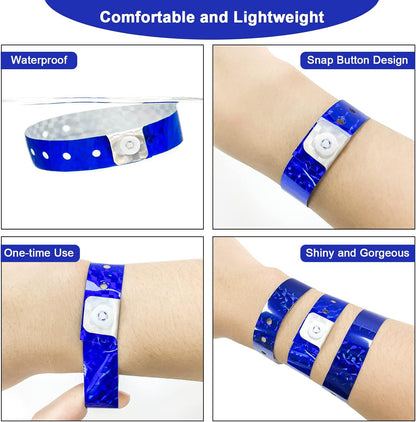 OUCHAN Holographic Plastic Wristbands Gold - 100 Pack Wristbands For Events Parties