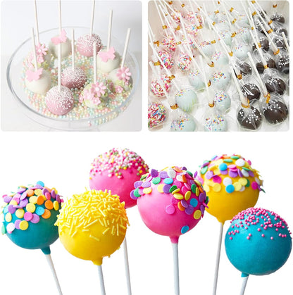 600 Pcs Cake Pop Sticks and Wrappers Kit, Including 6 Inch Paper Lollipop Sticks，4 x 6 Inches Clear Candy Treat Bags, Plastic Cake Pop Bags and Gold Twist Ties Chocolate Pops Making Accessories