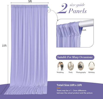 10 ft x 10 ft Wrinkle Free White Backdrop Curtains for Wedding Parties, Polyester Photography Backdrop Drapes for Birthday Parties Stage Backdrop Stand, 2 Panels 5x10FT Background Curtains