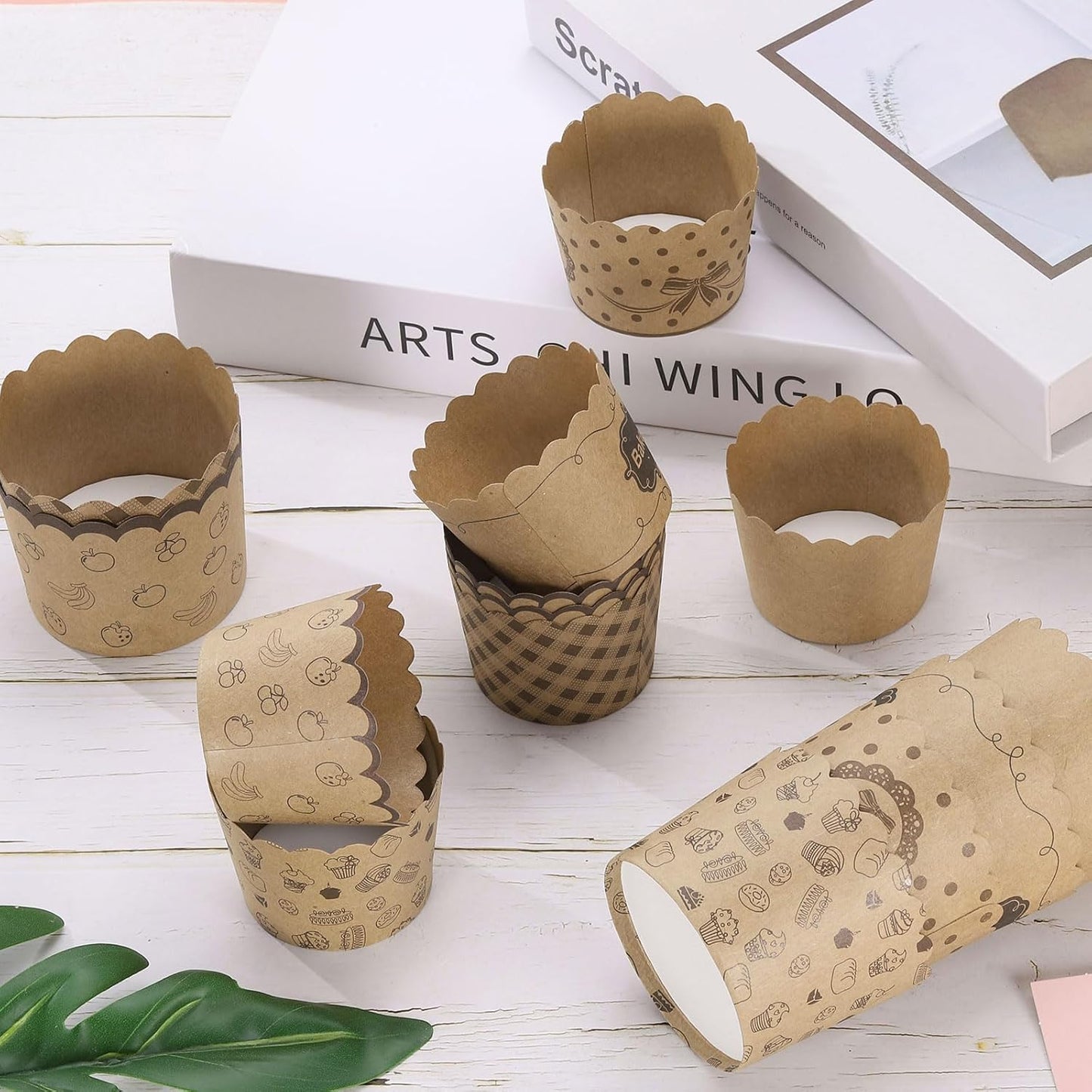 HARFINGTON 50Pcs Paper Baking Cups 6oz Brown Kraft Paper Muffins Liners Cupcake Greaseproof Disposable Bulk Wrappers for Wedding Birthday Graduation
