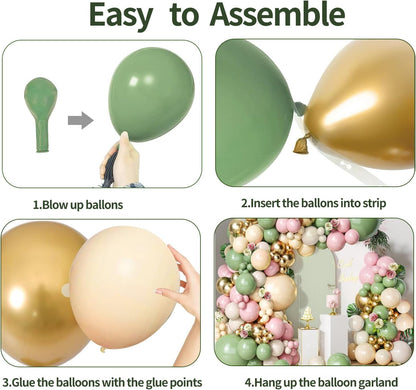 Pink Gold White Balloon Arch Kit - 144 PCs Pastel Light Pink and Beige Sand White Gold Chrome Balloons for Mothers Day Girls Women Birthday Bridal Shower Engagement Wedding Party Decorations