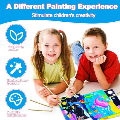 BAOXUE Scratch Art for Kids, Mermaids Black Rainbow Scratch Paper Set-Arts And Crafts & Supplies, DIY Activity & Party Games, Mermaid Toys Gifts for Toddlers, Girls