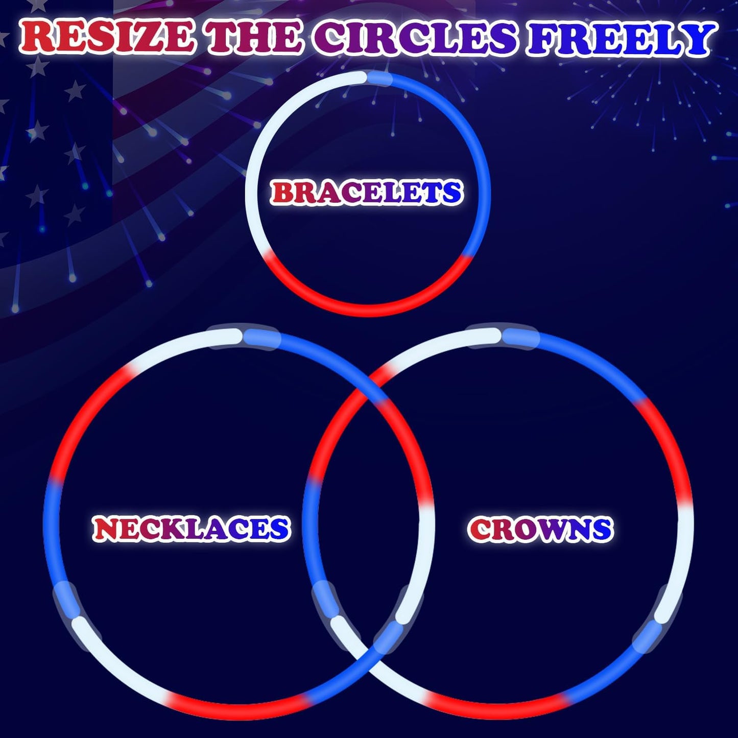 Glow Sticks Party Pack 8"-50, Light up Bracelets & Necklaces Accessories for Kids, 250th Anniversary 4th of July Neon Glow in the Dark Party Favor Supplies Decoration for Camping Wedding Dance Parade