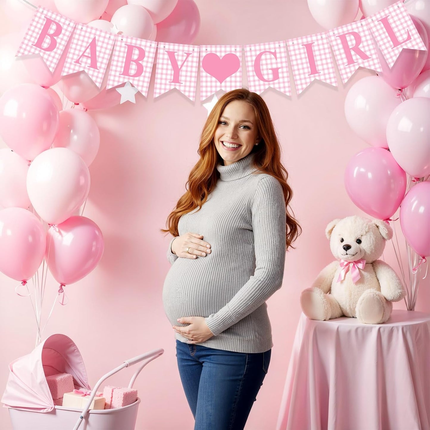 Hahafelt 1 Pcs Blue Gingham Welcome Baby Boy Banner for Baby Shower Party Decorations Pre Strung Gender Reveal Paper Banner for Table, Wall, Mantel Display Party Decor Supplies