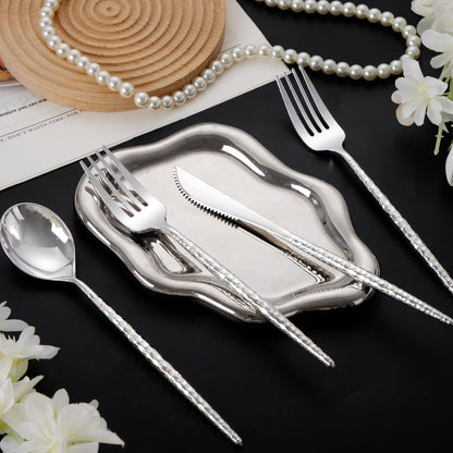 Supernal 360pcs Silver Plastic Cutlery,Elegant Plastic Silverware,Silver Hammed Silverware,Disposable Flatware,Include 120 Forks,120 Knvies,120 Spoons,Perfect for Birthday,Party,Wedding