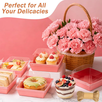 20Pcs Small Charcuterie Boxes with Clear Lids - Paper Mini Charcuterie Boxes To Go, Disposable Food Container with Lid, Dessert Boxes for Sandwich, Cookie, Sushi, Cake Slice, and Strawberries