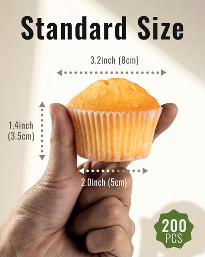 Bake Choice Non-stick 200pcs Standard Cupcake Liners for Baking, Natural, Food-grade Cupcake Wrapper, Greaseproof Parchment Muffin Liners