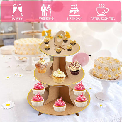 Soleebee 3-Tier Round Cupcake Stand, Cardboard Cupcake Tower, Dessert Cup Cake Stand Tower for Birthday Wedding Party Decoration, Cupcake Tier Stand 1 Set (Hot Pink)
