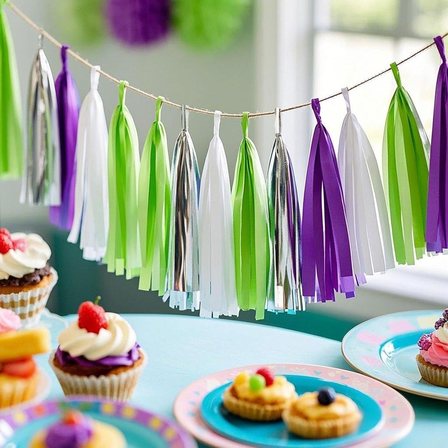 Tassel Garland Tissue Paper Tassel Banner,Tassels Party Decorations for Wedding,Birthday,Bridal/Baby Shower,Pack of 15 (Burgundy/Black/Silver)