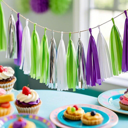 Tassel Garland Tissue Paper Tassel Banner,Tassels Party Decorations for Wedding,Birthday,Bridal/Baby Shower,Pack of 15 (Burgundy/Black/Silver)