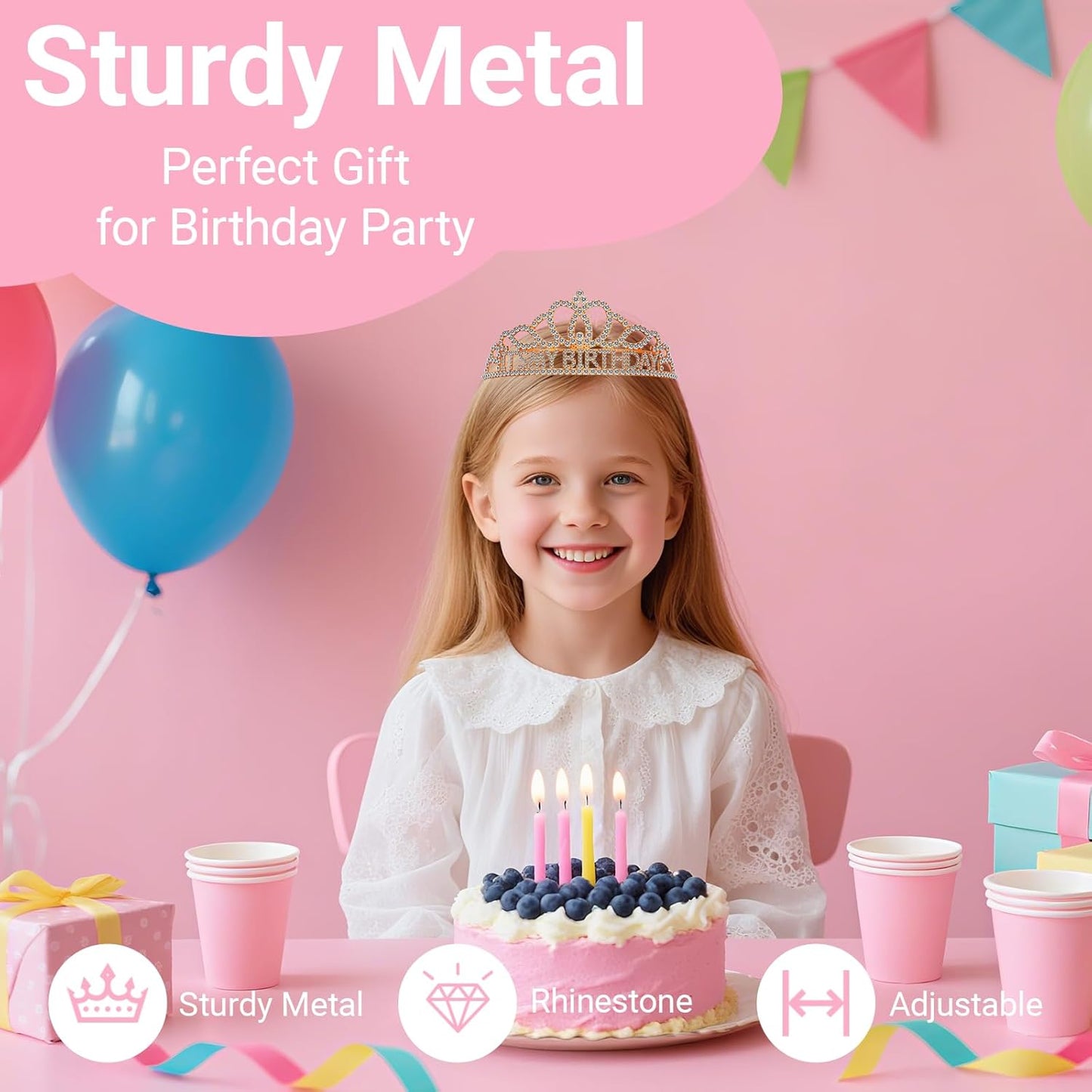 Birthday Tiara and Crown with Sash, Birthday Tiara for Women Party Silver