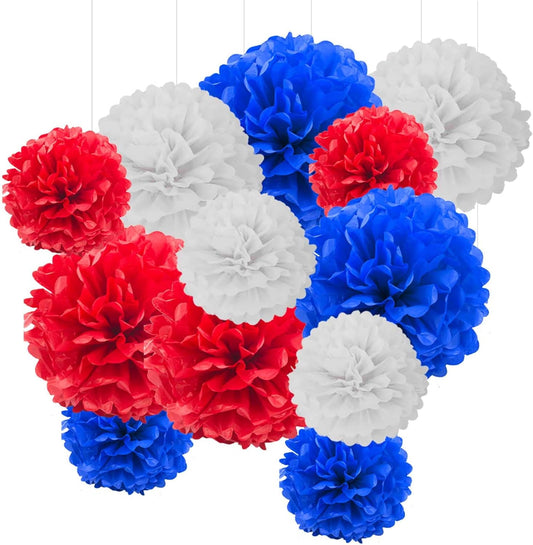 Purple & Gold Tissue Paper Pom-Poms - Hanging Paper Pompoms Flower Ball Wedding, Birthday Party Decoration (6pcs 12in & 10in)