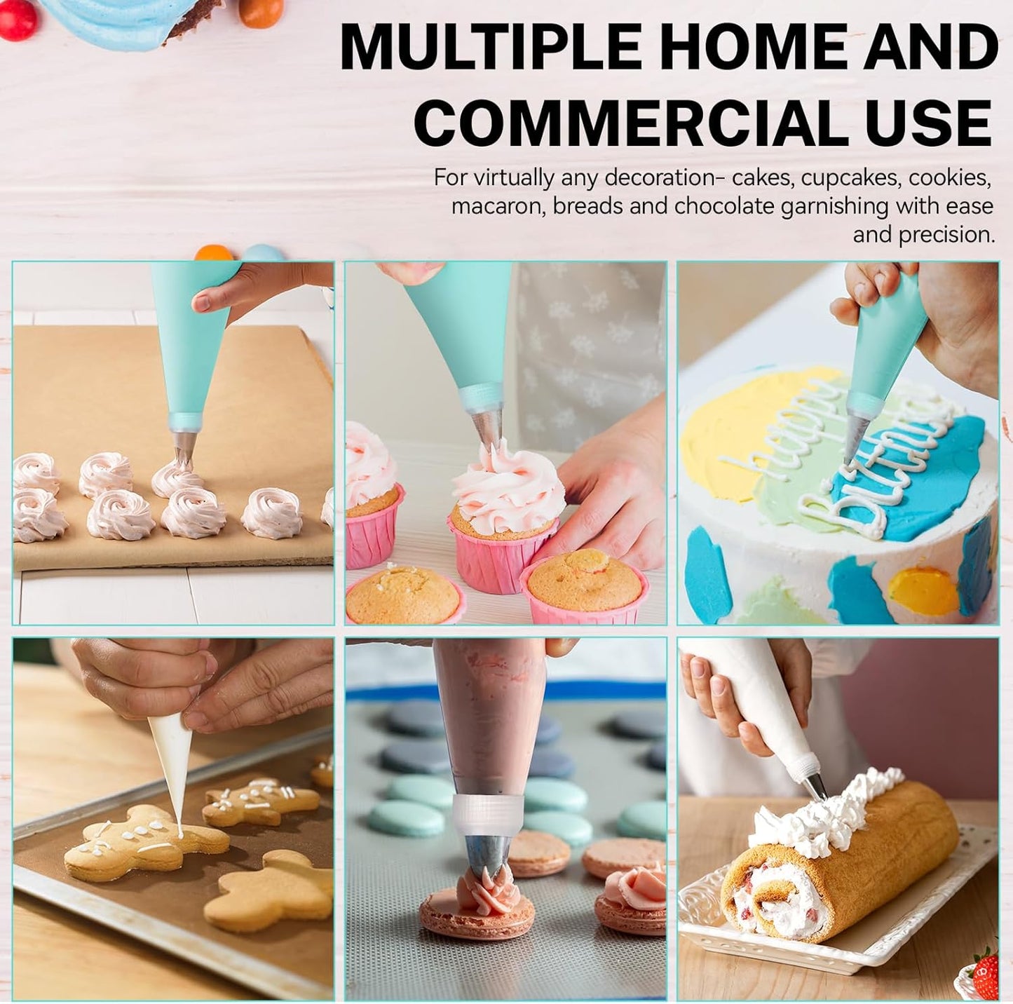 HOTEC Piping Bags and Tips Set, 120 Pcs Cake Decorating Kit with 100pcs 12 Inch Disposable Pastry Bags, 1 Reusable Piping Bags, 12 Piping Tips, 3 Cake Scraper, 2 Couplers, 2 Bag Ties, Baking Supplies
