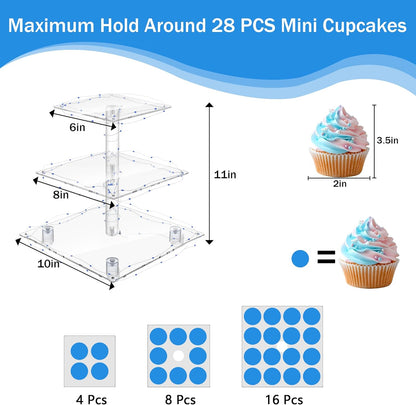 YestBuy Cupcake Stand with Yellow Led Lights, 4 Tier Cupcake Stand for 50 Cupcakes, Acrylic Cupcake Tower Stand, Clear Tiered Cupcake Holder for Birthday Cady Bar Décor Weddings, Parties Events