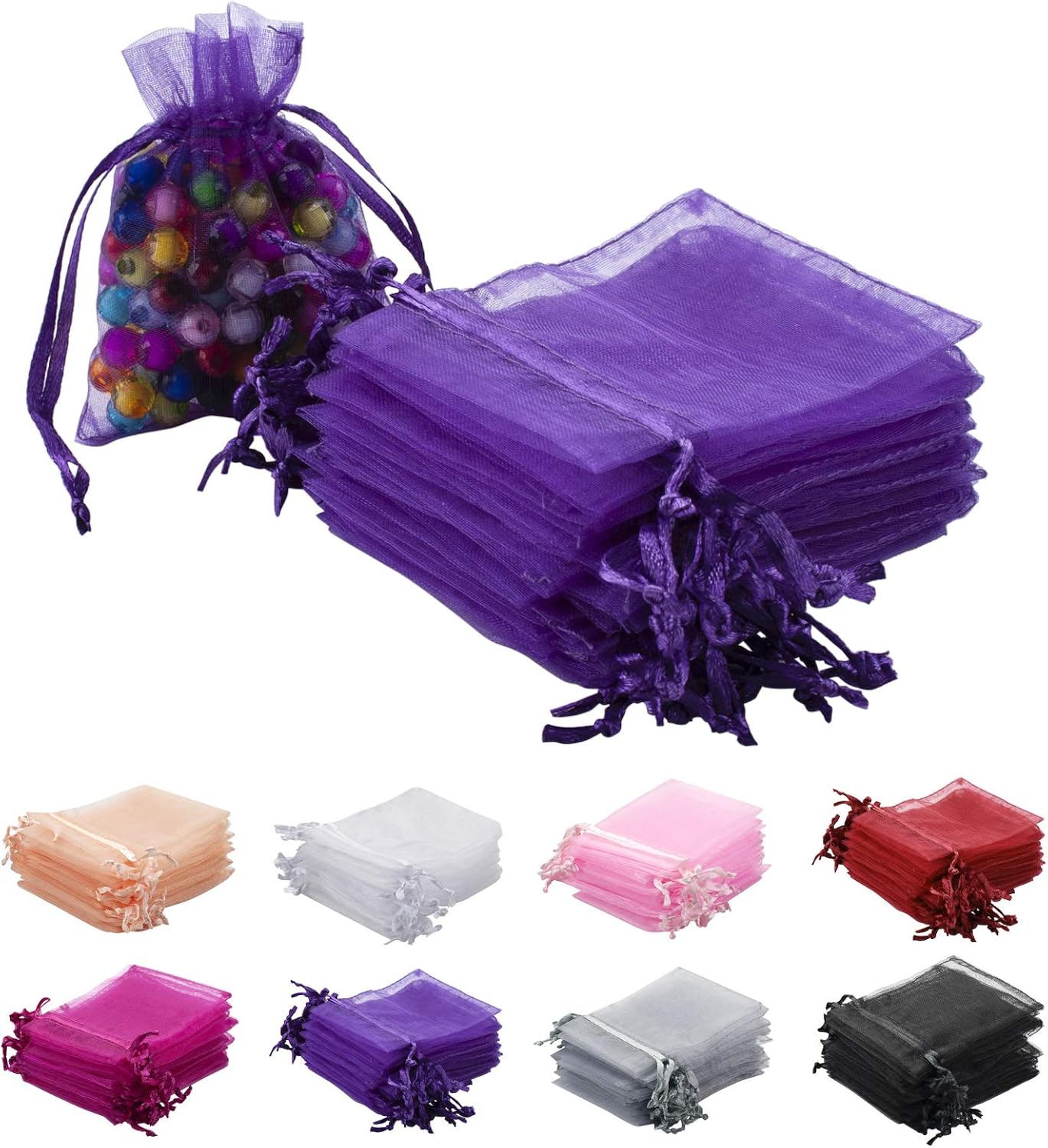 100pcs White Organza Bags 2x3 inch Sheer Drawstring Gift Bags Jewelry Pouches Wedding Party Christmas Favor Gift Bags, Little Mesh Gift Pouches Mini Candy Bags for Small Presents Earrings