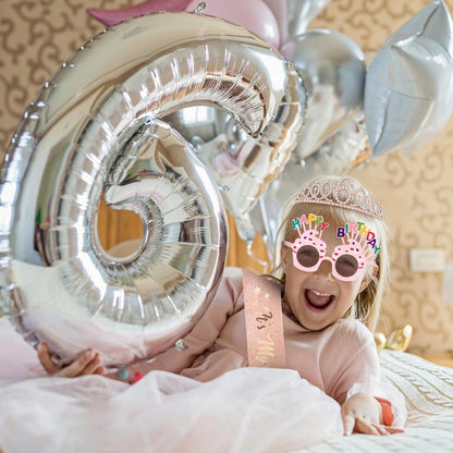 YARIEW 3rd Birthday Decorations, 3rd Glitter Purple Sash and Crown Kit with Happy Birthday Sunglasses, Tiara Princess Crown and Sash Party Outfit Accessory