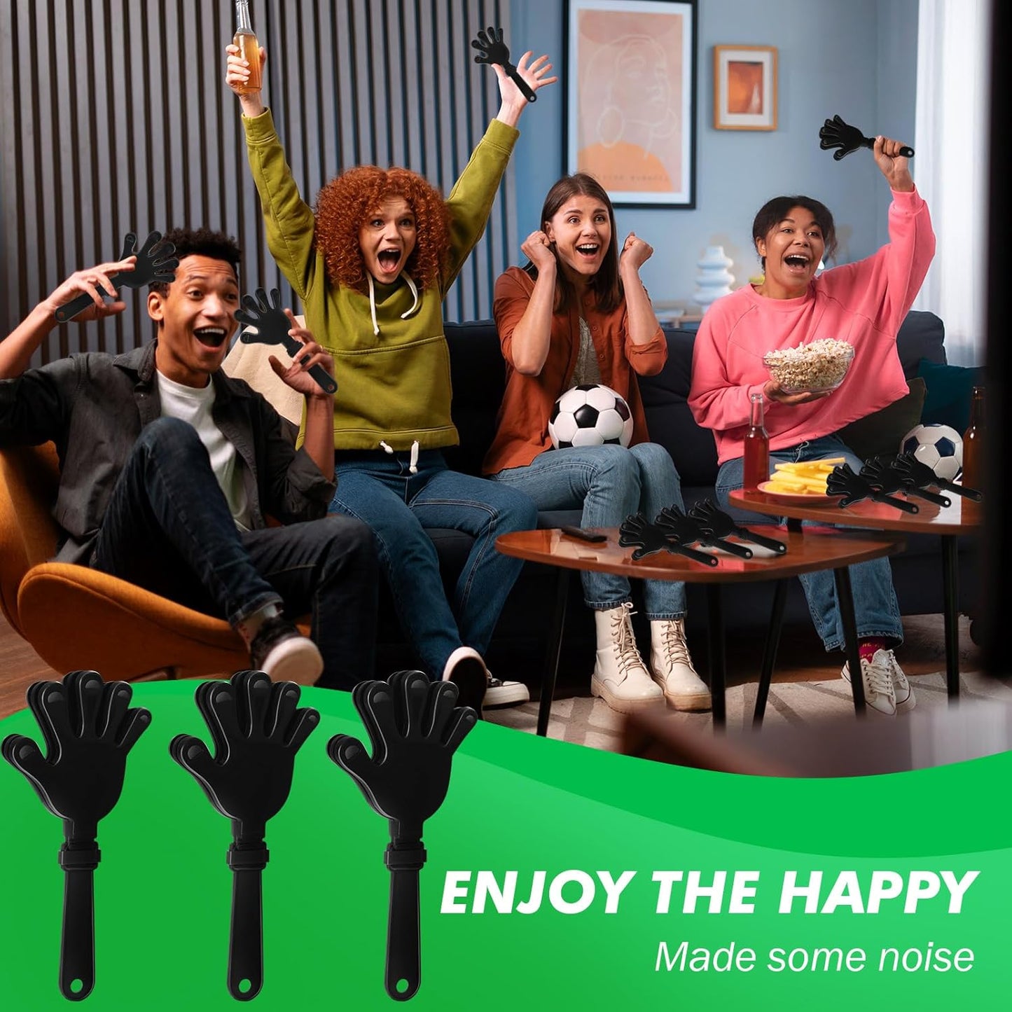 50 Pcs Hand Clappers Noisemakers 7.5 Inch Clappers Noisemakers Plastic Hand Clappers for Birthdays Game Football Sporting Events Cheers Supplies Dance Basketball Football Noisemakers(Black)