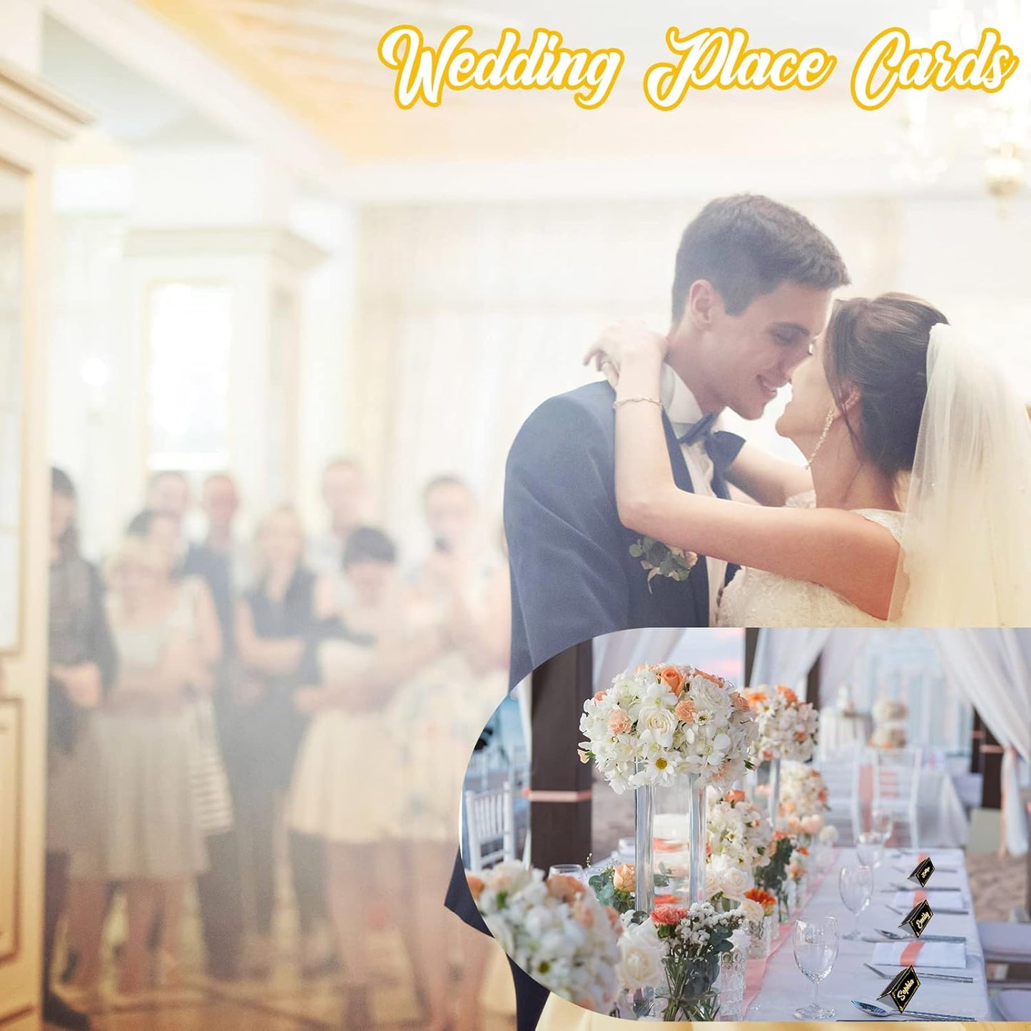 100 Pcs Black Place Cards and Gold Pen for Weddings, Name Cards with Gold Foil Border for Table Setting Folded Table Tents Sign for Buffet Banquet Parties Events Celebrations