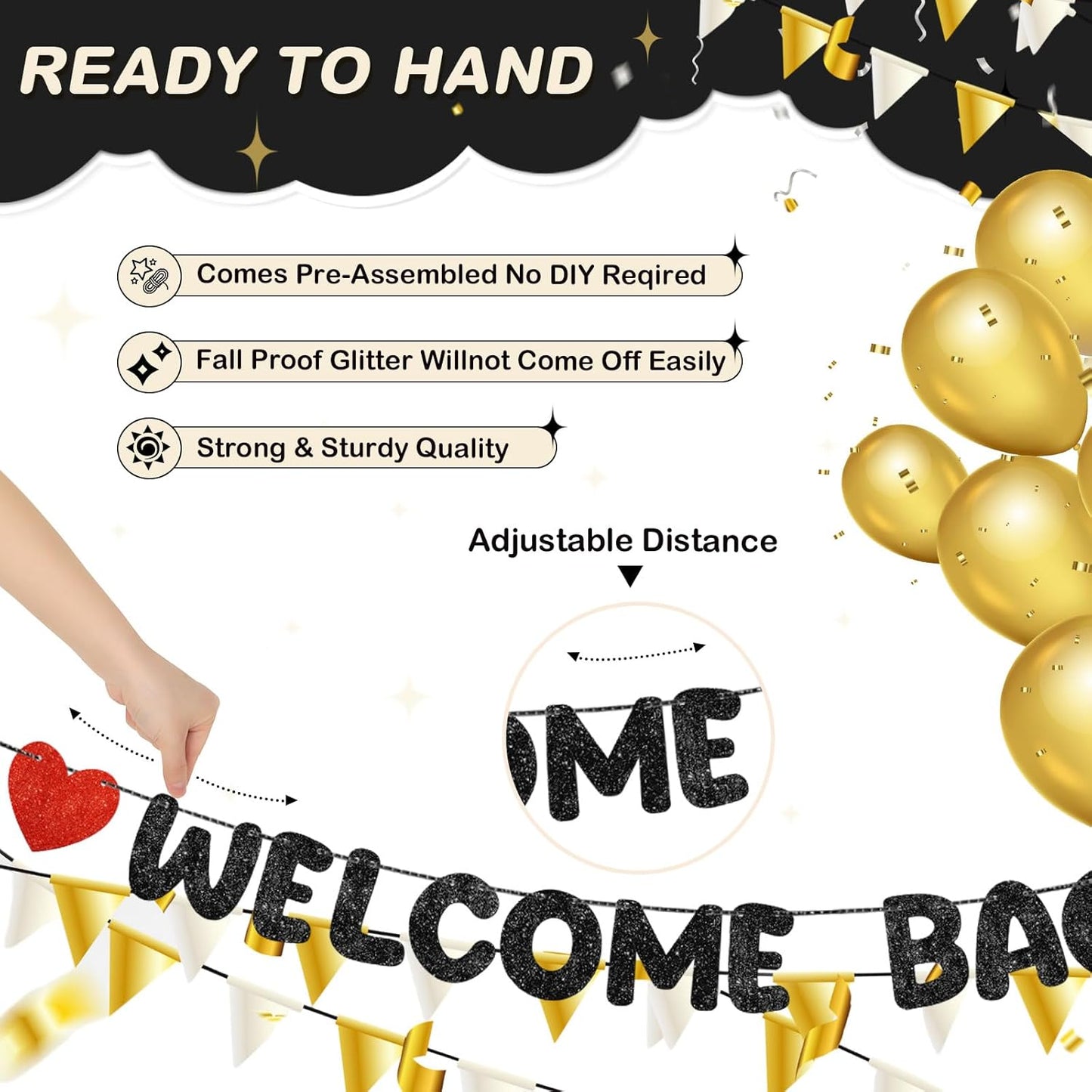 Fulmoon Pre Strung Welcome Back We Missed You So Much Banner, NO DIY, Glitter Welcome Home Celebration Decorations Family Gathering, Back to School, Military Homecoming Decoration(Dark Blue)