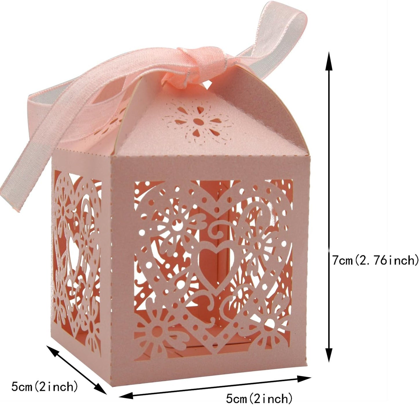 KPOSIYA 100 Pack Love Heart Laser Cut Wedding Party Favor Box Candy Bag Chocolate Gift Boxes Bridal Birthday Shower Bomboniere with Ribbons