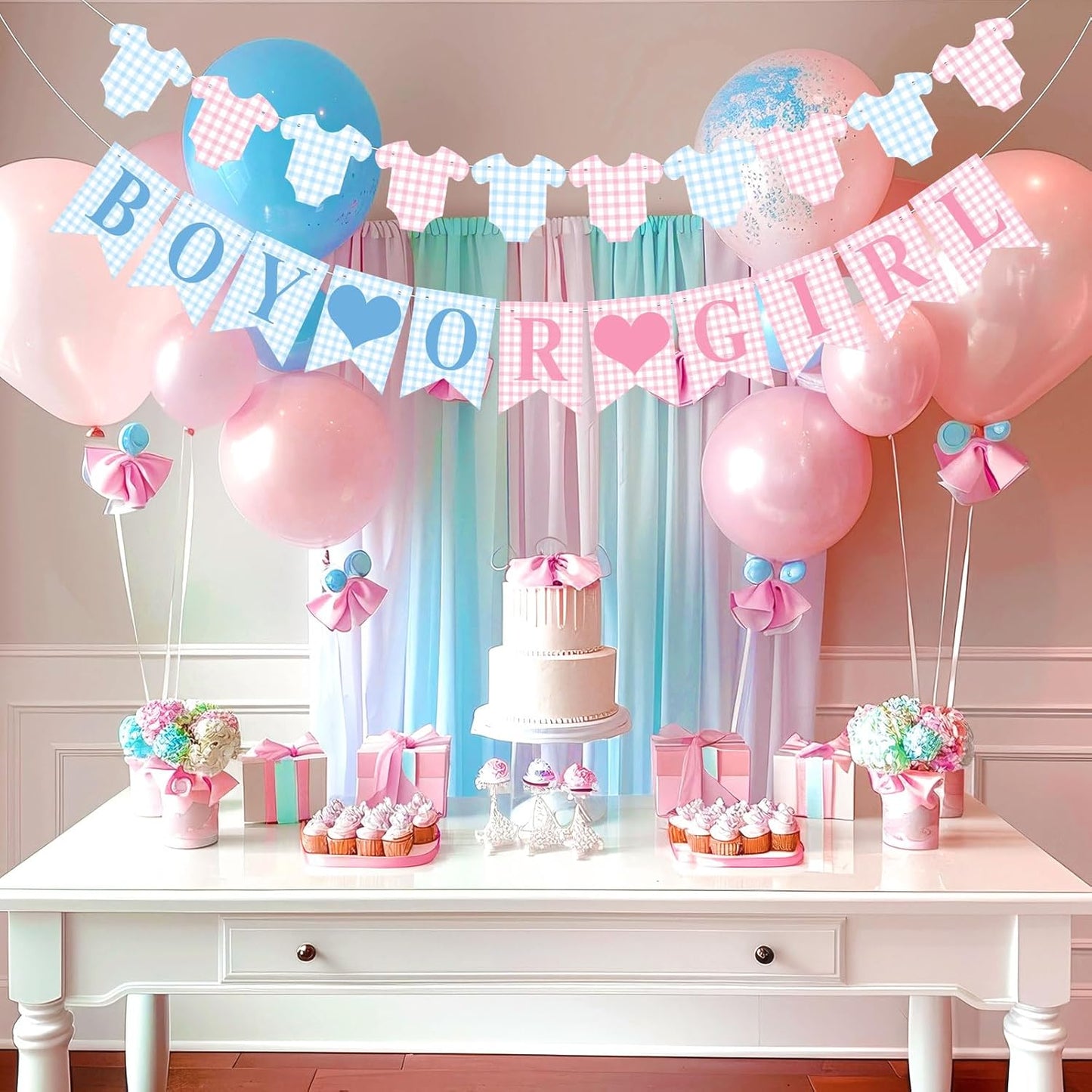 Hahafelt 1 Pcs Blue Gingham Welcome Baby Boy Banner for Baby Shower Party Decorations Pre Strung Gender Reveal Paper Banner for Table, Wall, Mantel Display Party Decor Supplies