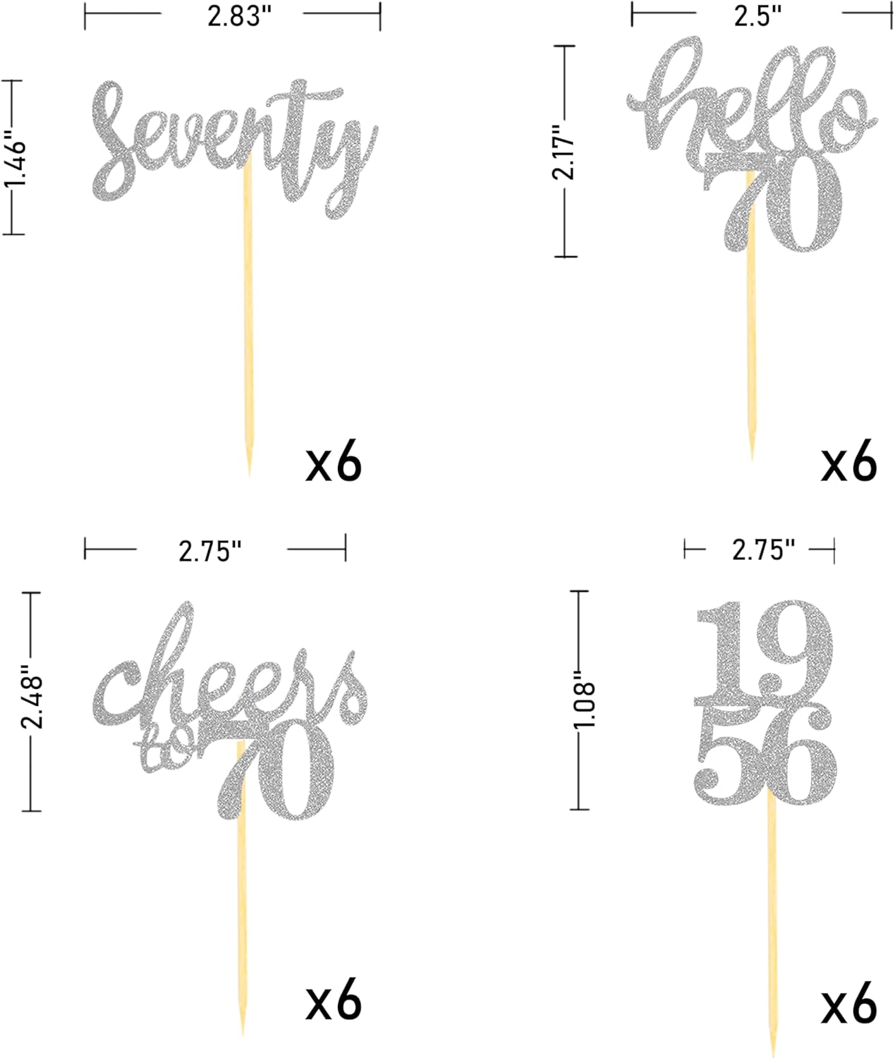 24 Pcs Glitter 70th Birthday Cupcake Toppers for Celebrating 70th Birthday Party Decorations for Seventy Years Old Birthday Party Supplies (Rose Gold2)