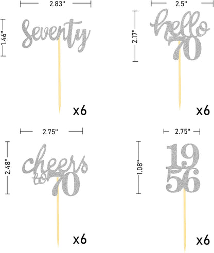 24 Pcs Glitter 70th Birthday Cupcake Toppers for Celebrating 70th Birthday Party Decorations for Seventy Years Old Birthday Party Supplies (Rose Gold2)