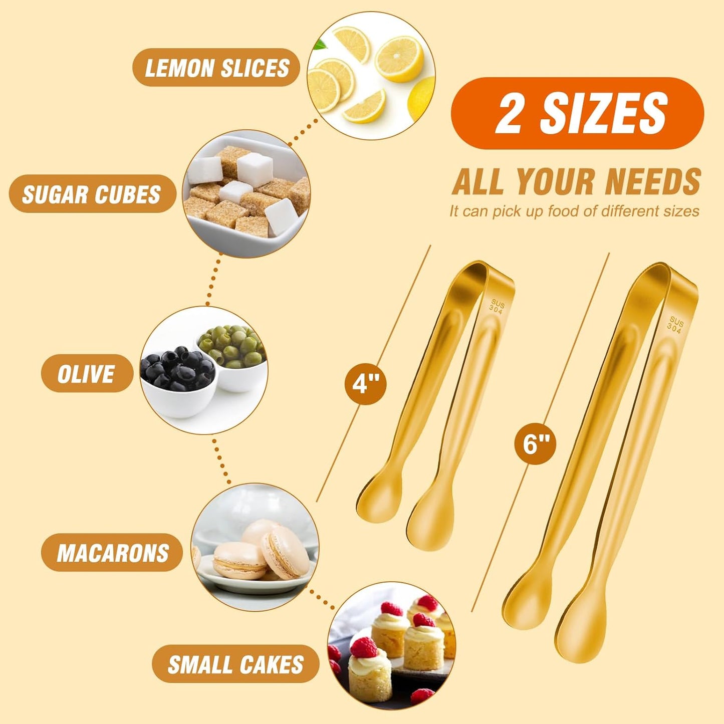 EDDEAS 12 PCS Small Serving Tongs, 4.3" Mini Gold Tongs, Gold Kitchen Tongs for Serving Food, Coffee Bar, Tea Party, Desserts Party and Ice Bucket