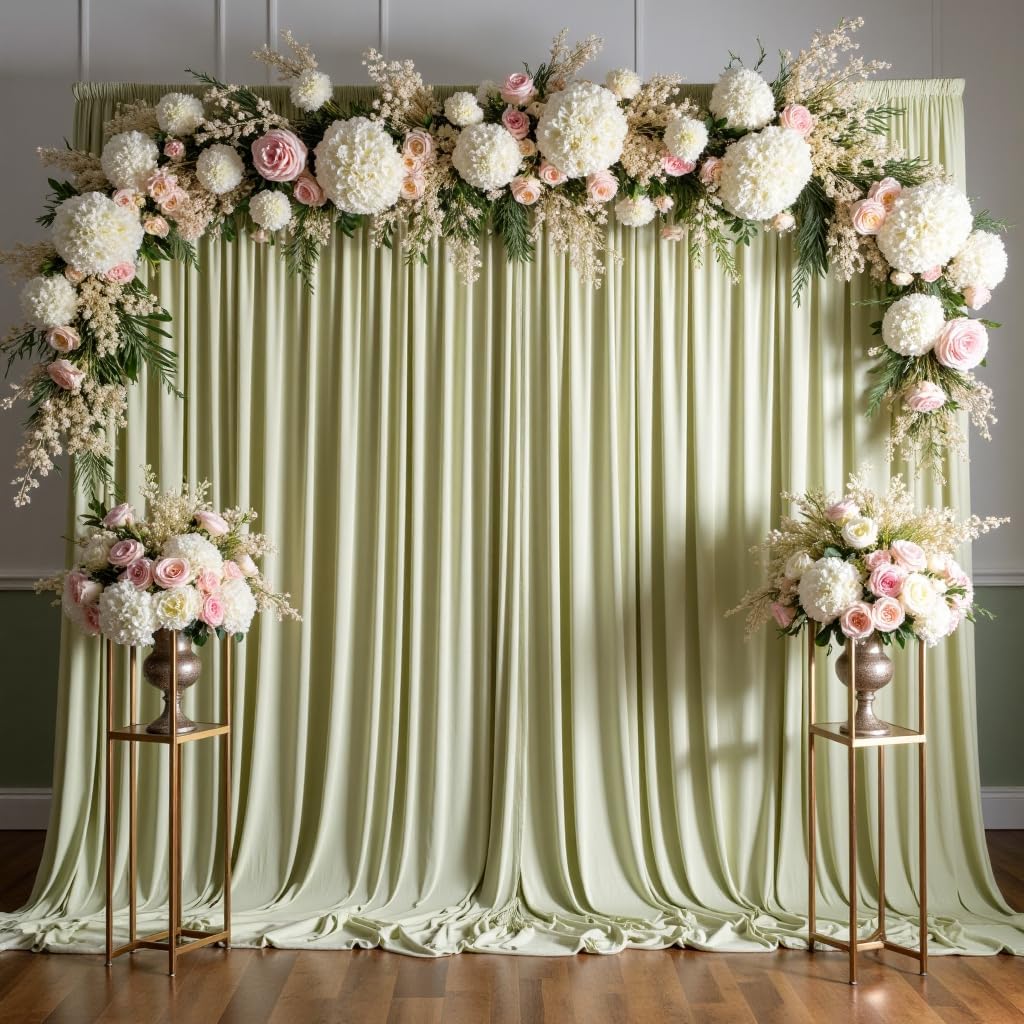 10 ft x 10 ft Wrinkle Free White Backdrop Curtains for Wedding Parties, Polyester Photography Backdrop Drapes for Birthday Parties Stage Backdrop Stand, 2 Panels 5x10FT Background Curtains