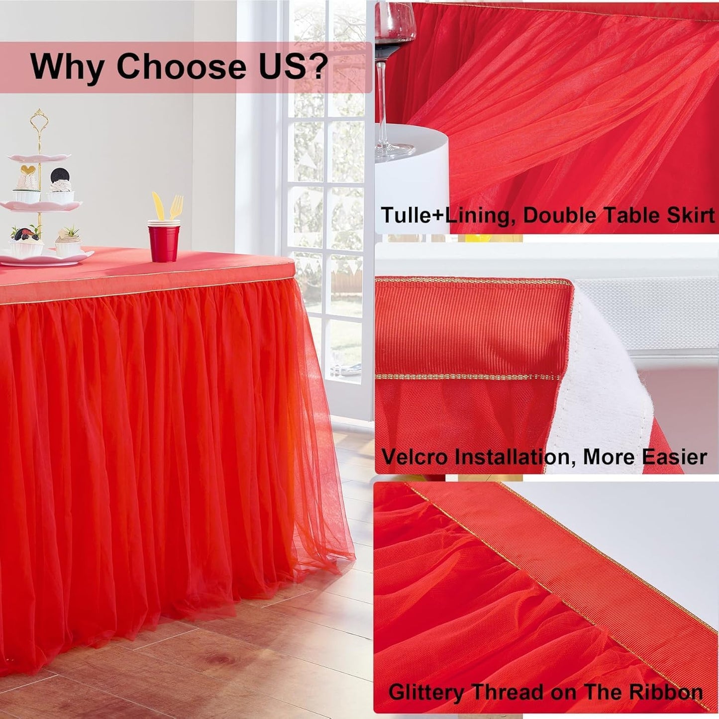 72inch Champagne Gold Tulle Table Skirts for Rectangle Round Tables, Gold Grim Ruffle Tulle Tutu Cloth Table Skirt 6ft for Wedding Birthday Party Cake Dessert Decor(No Top Cover)