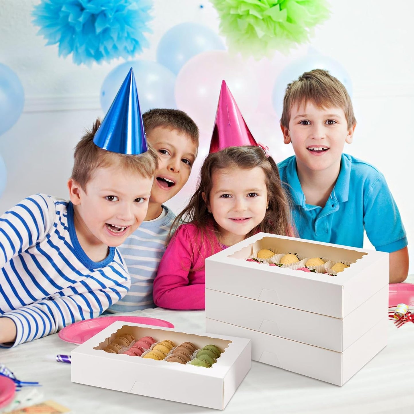 ZORRITA 30 Pack Auto Pop-up Cookie Boxes with Window, 12" x 8" x 2.5" White Bakery Boxes Treat Boxes for Chocolate Covered Strawberries, Breakable Heart, Sugar Cookies, Cake Pops, Donuts, Pastries