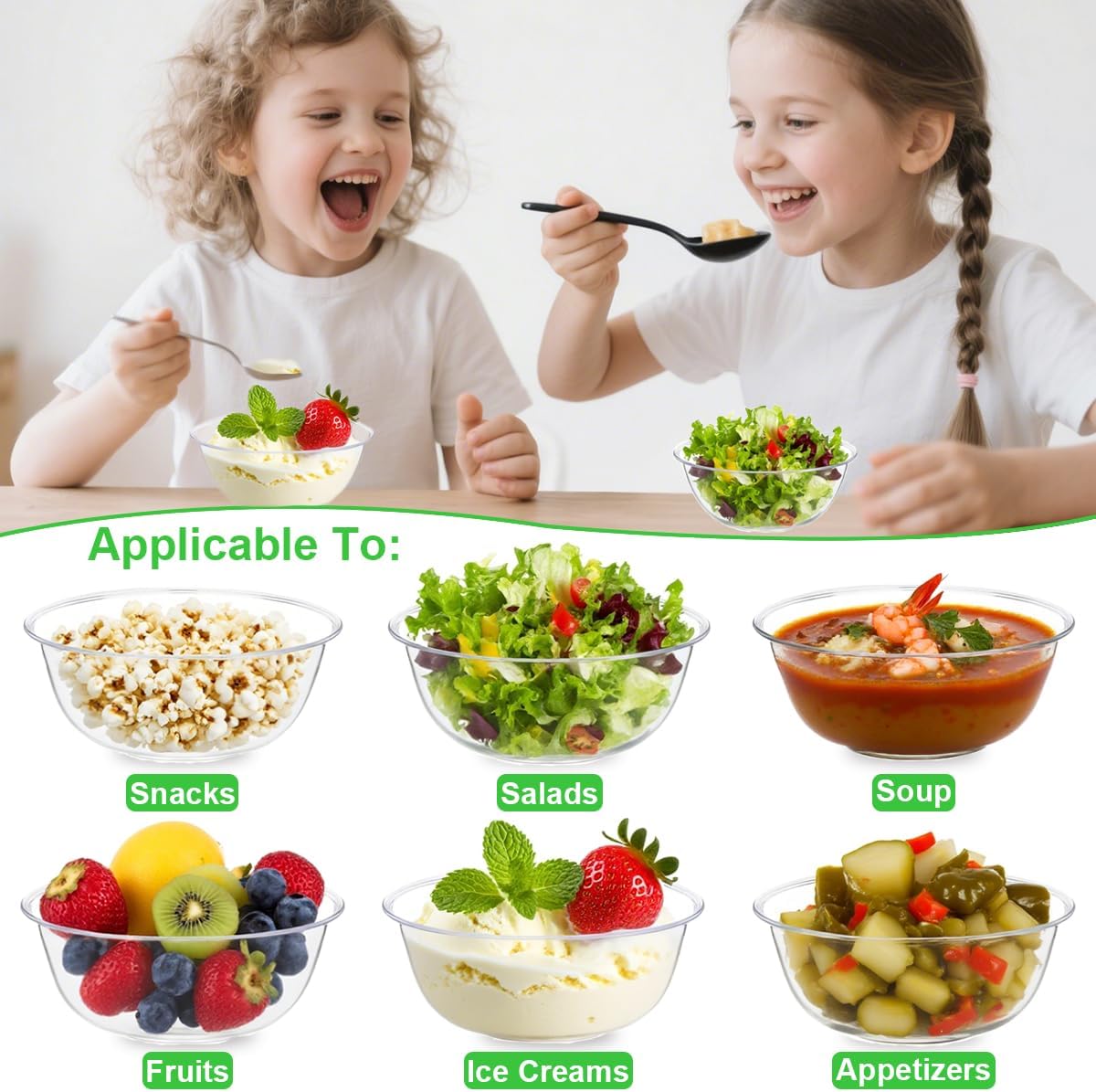MOACOCK 100 Pack Small Clear Plastic Bowls, 8oz Hard Disposable Salad Bowls, Disposable Bowl for Party Serving, Ice Creams, Desserts, Catering, Special Events