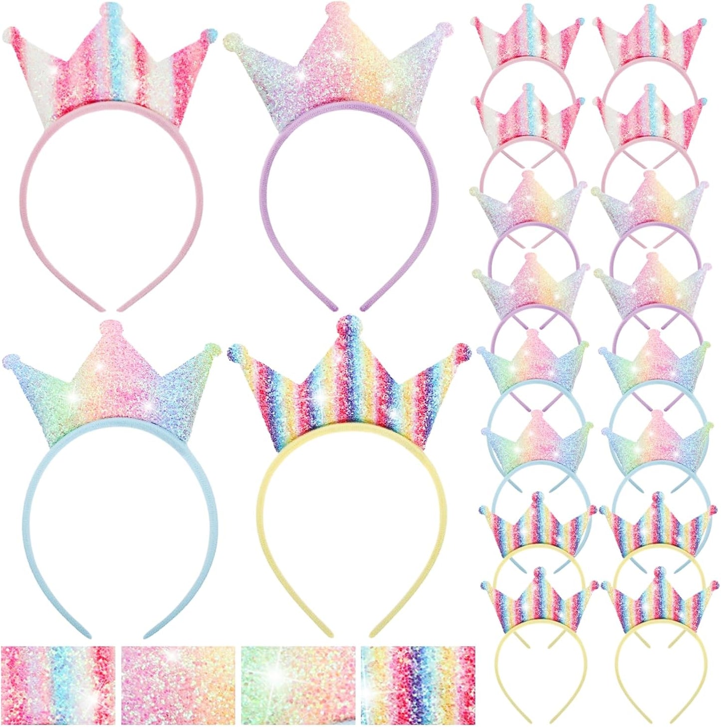 16 Pack Princess Crowns Headbands, Glitter Sequin Party Favor Tiara Crown Set, Sparkly Dress Up Costume Shiny Hair Accessories Hairbands for Birthday, Prom