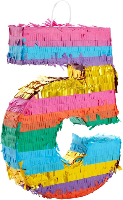 BLUE PANDA Rainbow Number 6 Pinata - Sturdy Corrugated Build & Easy Hang for Fiesta Party - Candy Filled 6th Birthday Party Surprise - Vibrant Tie-Dye Items for Kids - Small (16.5x11x3 In), Blue/White