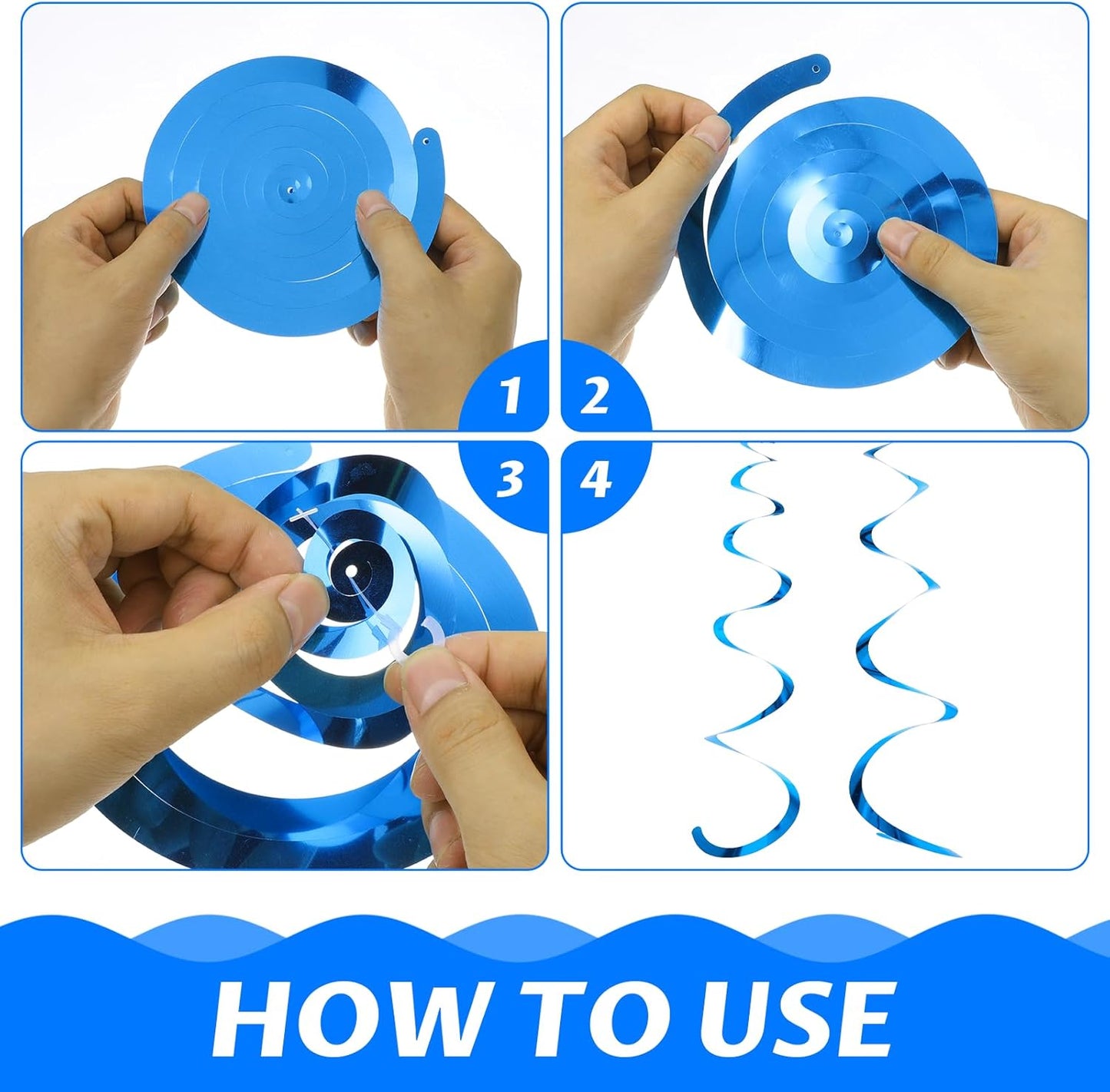 Hanging Swirls Party Decorations, 24 Pcs Blue Streamers Ceiling Hanging Swirl for Birthday Wedding Party Christmas Graduation Celebration Anniversary Decoration