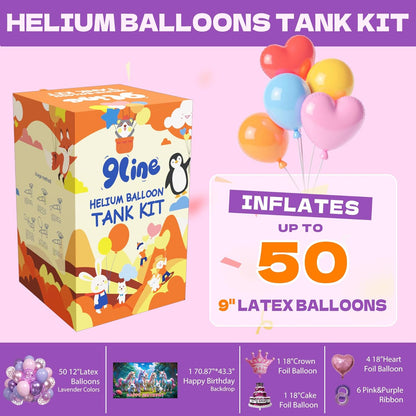 13L Helium Tank Up To 50 LatexBalloons, Helium Tank For Balloons At Home,50 Latex Balloons, Curling Ribbon and Balloon Tie Tool