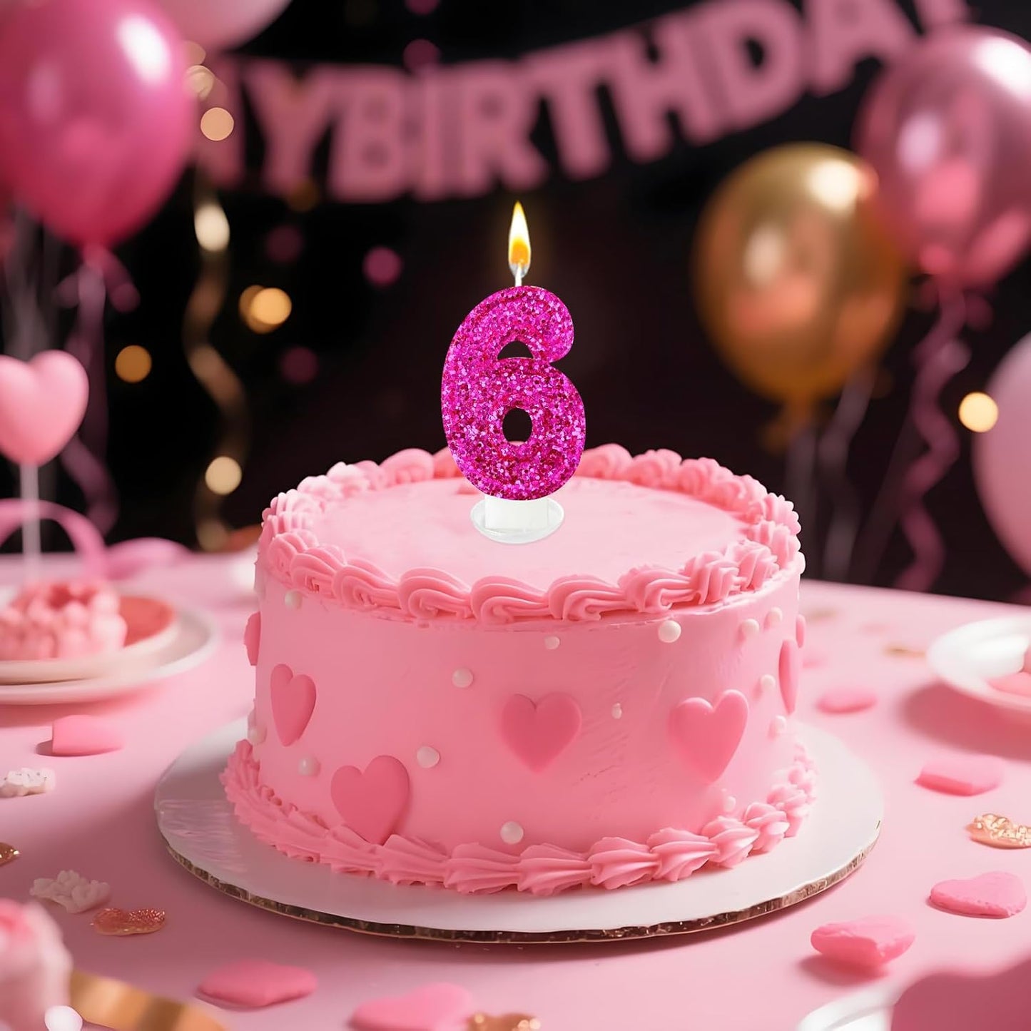 Birthday Number Candles, Glitter Number Candle Cake Decorations with Sequins, Cupcake Decorations for Girls, Women, Party Anniversary Celebrations (Number 6, Purple)