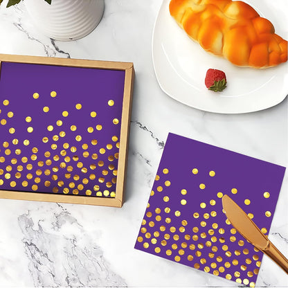 100PCS Blue Party Napkins Gold Dot Cocktail Paper Napkins Beverage Napkin for Birthday Wedding Dinner Disposable Supplies