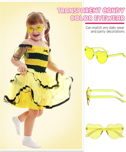Frienda 8 Pairs Heart Shaped Sunglasses for Women Rimless Heart Glasses Candy Color Sunglasses for Party Favor