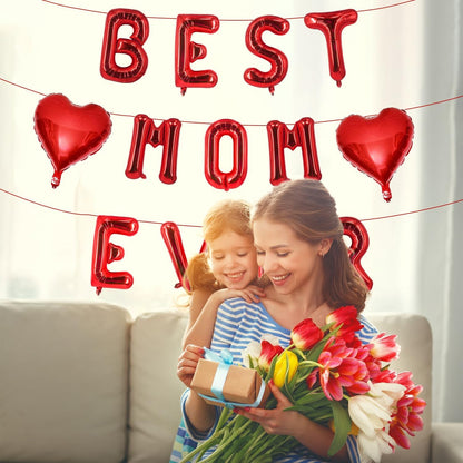 Rose Gold Best Mom Ever Balloons,16 Inch Mom Balloon Letters for Mother Birthday Mother's Day Decorations
